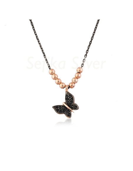 Kuyumcudukkani Siyah Taşlı Gold Toplu "Kelebek" Figürlü Kolye-20637-R-BLK