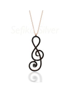 Kuyumcudukkani Siyah Taşlı "Sol Anahtarı" Figürlü Kolye-20646-R-BLK
