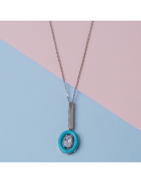 Kuyumcudukkani Mavi Mineli Oval Taşlı Kolye-37343-W-BLU