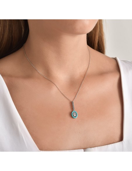 Kuyumcudukkani Mavi Mineli Oval Taşlı Kolye-37343-W-BLU