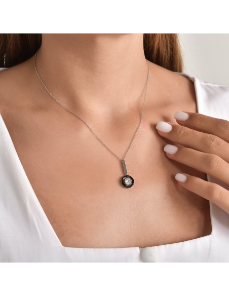 Kuyumcudukkani Siyah MineliYuvarlak Taşlı Kolye-37344-W-BLK