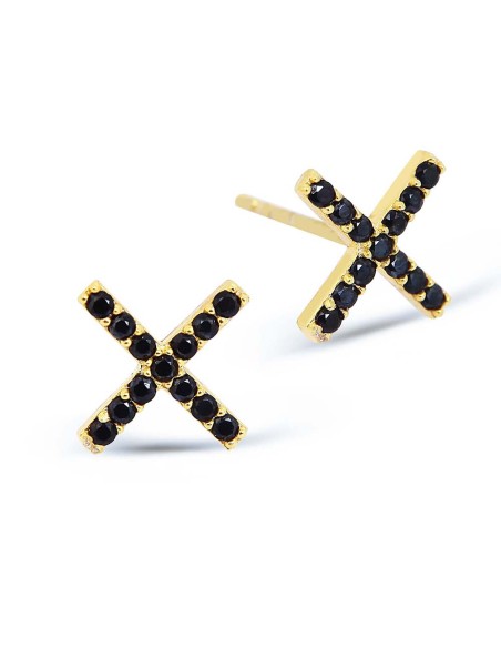 Kuyumcudukkani Siyah Zirkon Taşlı"X"Trend Küpe-30085-G-BLK
