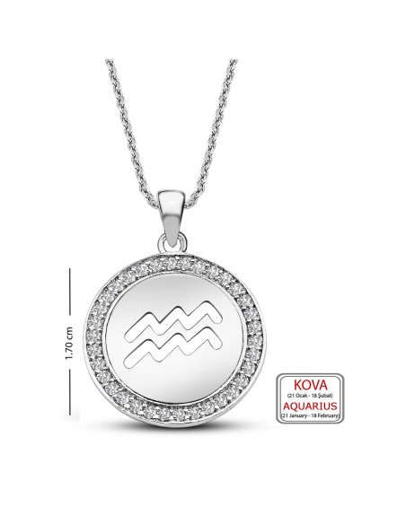 Kuyumcudukkani Zirkon Taşlı Çerçeveli "Kova"Burcu Kolye