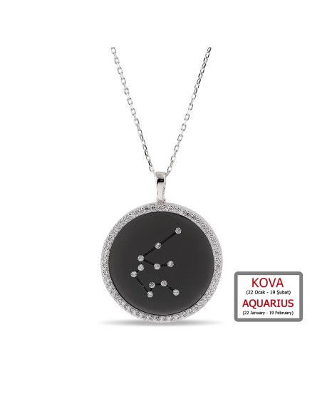 Kuyumcudukkanı ZirkonTaşlı"Kova Burcu"Kolye-33019-AQUA-BLK