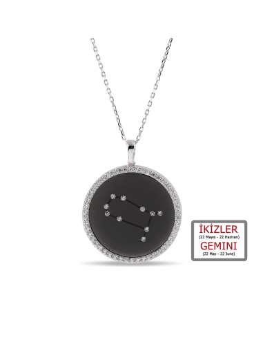 Kuyumcudukkanı ZirkonTaşlı"İkizler Burcu"Kolye-33019-GEMINI-BLK