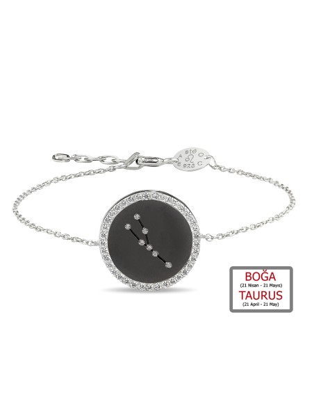 Kuyumcudukkanı ZirkonTaşlı"Boğa Burcu"Bileklik-50283-TAURUS-BLK