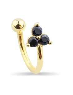 Kuyumcudukkani 3 Siyah Taşlı Trend "Ear Cuff"Küpe-30056-G-BLK