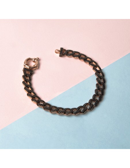 Kuyumcudukkani"Siyah Renk Taşlı Cuban Chain"Bileklik- 50275-R-BLK