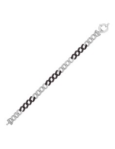 Kuyumcudukkani"Siyah-Beyaz Renk Taşlı Cuban Chain"Bileklik- 50275-W-MIX