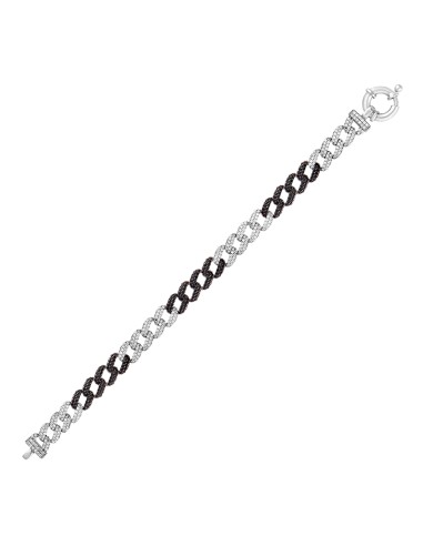 Kuyumcudukkani"Siyah-Beyaz Renk Taşlı Cuban Chain"Bileklik- 50275-W-MIX