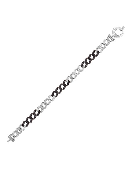 Kuyumcudukkani"Siyah-Beyaz Renk Taşlı Cuban Chain"Bileklik- 50275-W-MIX