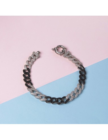 Kuyumcudukkani"Siyah-Beyaz Renk Taşlı Cuban Chain"Bileklik- 50275-W-MIX