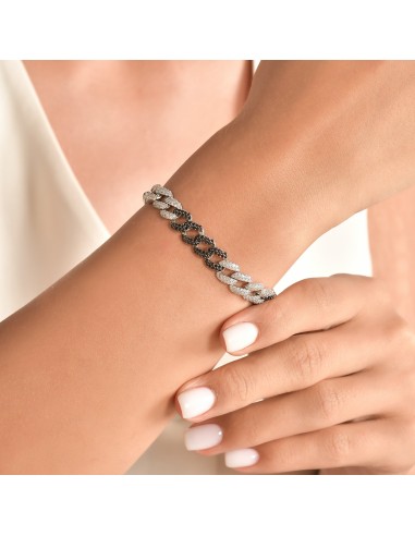 Kuyumcudukkani"Siyah-Beyaz Renk Taşlı Cuban Chain"Bileklik- 50275-W-MIX