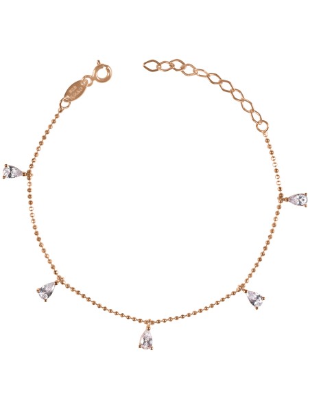 Kuyumcudukkani Zincirli "Damla Tektaşlı"Rose Renk Bileklik- 50274-R-W