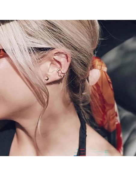 Kuyumcudukkani Çift Sıra Taşlı Trend"Ear Cuff"Küpe-31122-R-W
