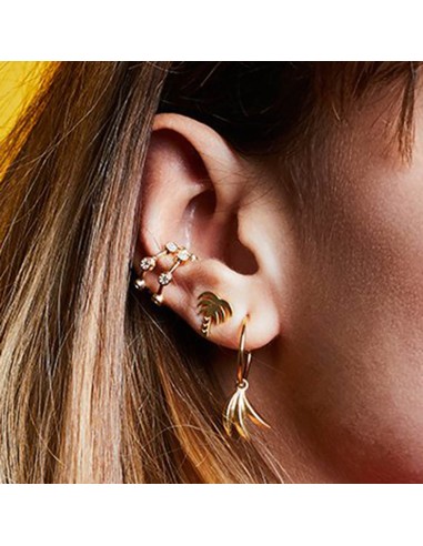Kuyumcudukkani Çift Sıra Taşlı Trend"Ear Cuff"Küpe-31122-R-W