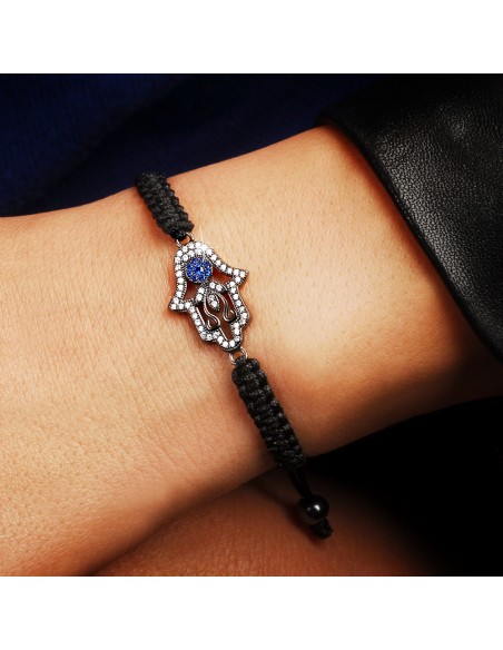 Kuyumcudukkani "Hamsa"Makrome İpli Bileklik- 40054-B-W-BLK