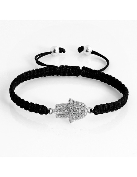 Kuyumcudukkani "Hamsa"Makrome İpli Bileklik- 40048-W-W-BLK