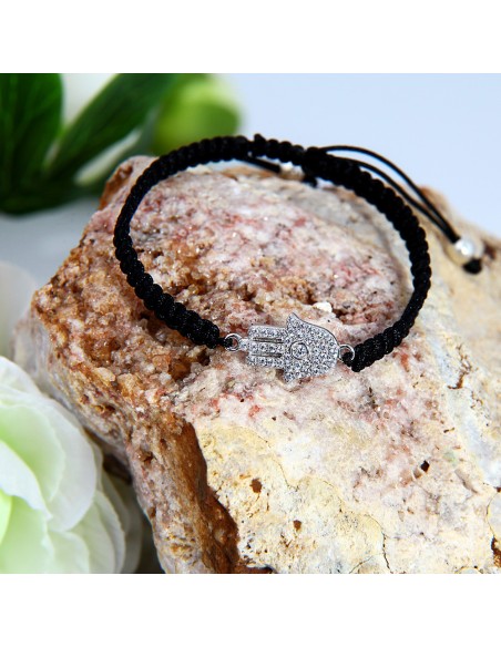 Kuyumcudukkani "Hamsa"Makrome İpli Bileklik- 40048-W-W-BLK