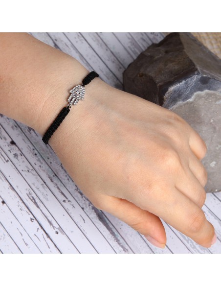Kuyumcudukkani "Hamsa"Makrome İpli Bileklik- 40048-W-W-BLK