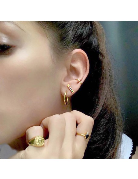 Kuyumcudukkani Tamtur Siyah Taşlı Modelli Trend"Ear Cuff"Küpe-31123-W-BLK