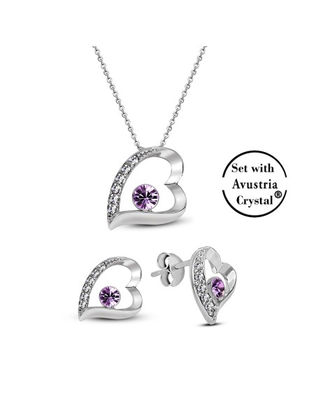Kuyumcudukkani Avusturya Kristal Taşı Taşlı"Yedi Taşlı Kalp"Set- 32048-W-PUR