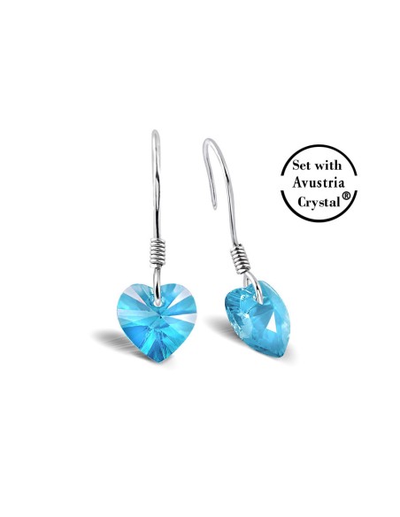 Kuyumcudukkani Kalp Kesim Avusturya Kristal Taşı Taşlı"3 Boyutlu Kalp"Küpe- 32015-W-BLU