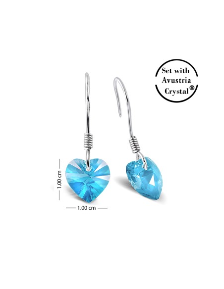 Kuyumcudukkani Kalp Kesim Avusturya Kristal Taşı Taşlı"3 Boyutlu Kalp"Küpe- 32015-W-BLU
