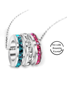 Kuyumcudukkani Rainbow Renkli Avusturya Kristal Taşı"3 Halka"Kolye- 32078-P-W-RWB