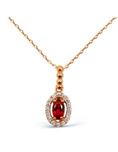 Kuyumcudukkani"Oval Yakut Renk Taşlı"Küpe ve Kolye Seti- 24127-R-R 2