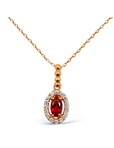 Kuyumcudukkani"Oval Yakut Renk Taşlı"Küpe ve Kolye Seti- 24127-R-R