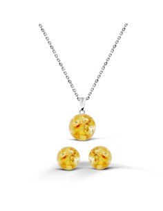Kuyumcudükkani Sarı Kehribar Renkli Kolye Küpe Seti- 24075-W-AMBER 2