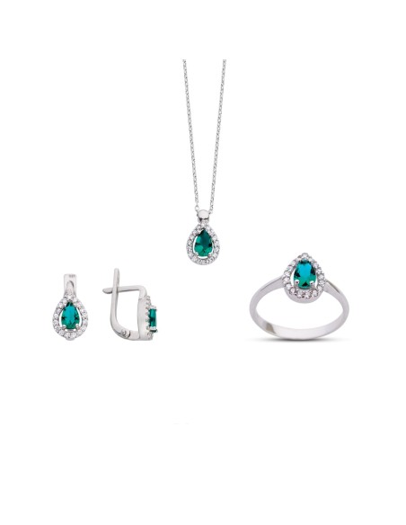 Kuyumcudukkani Zümrüt Renk Taşlı Mini Set-24070-W-GRN