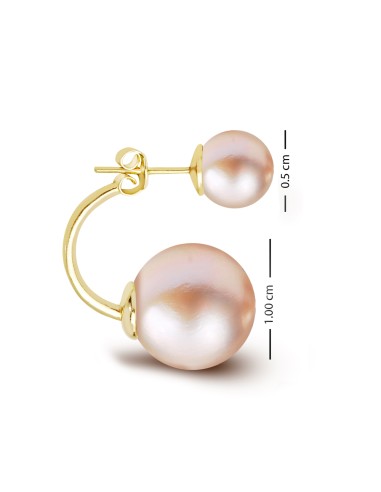 Kuyumcudukkani Pembe Çift İncili Trend Küpe-Gold Renk-30012-G-P