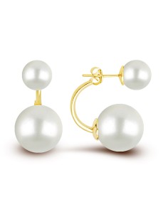 Kuyumcudukkani Beyaz Çift İncili Trend Küpe-Gold Renk-30012-G-W 2